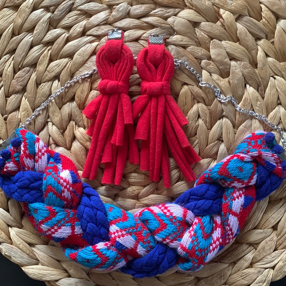 🪩4 for $25. Handmade braided earrings and necklace set
